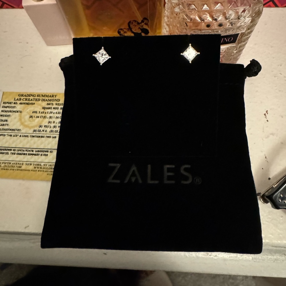 Zales 2ct tw Lab Grown Diamond Earrings-Princess Cut-14k White Gold